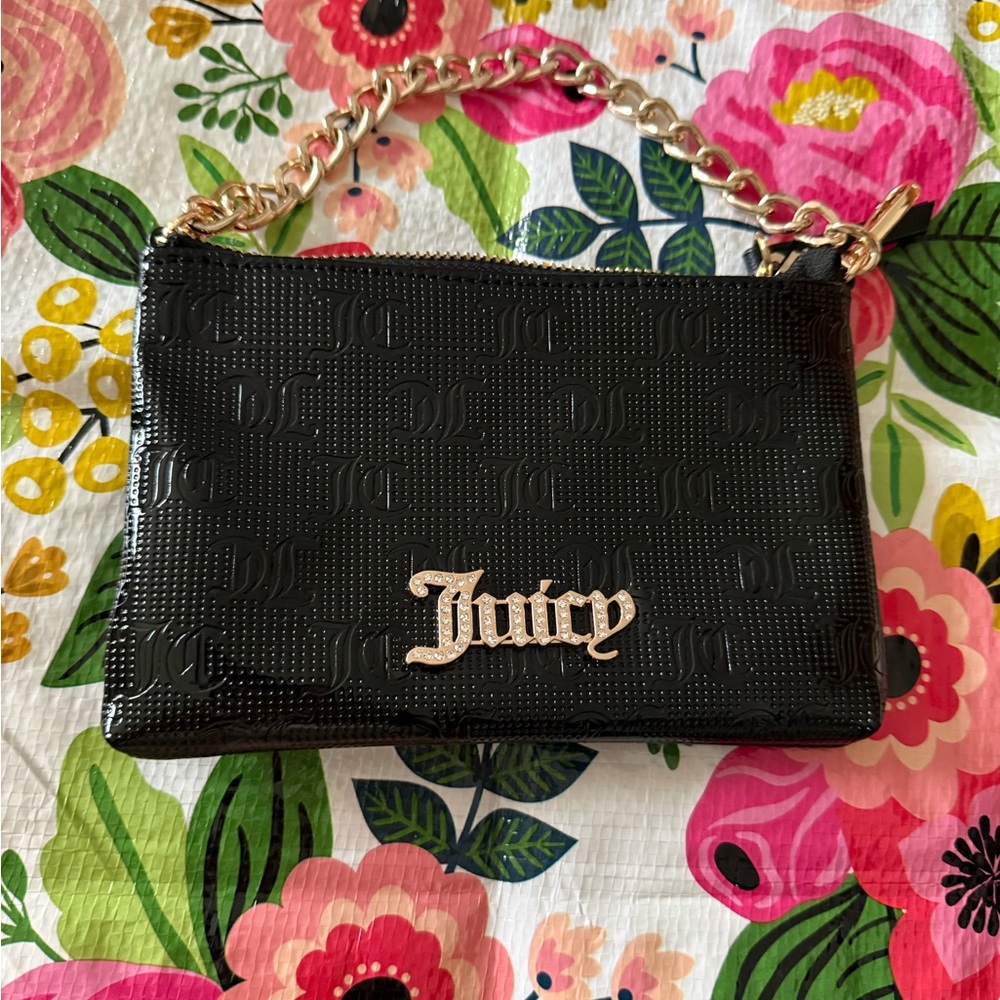 Juicy Couture Black Textured Wristlet with Gold Chain